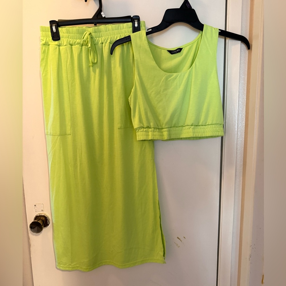 Lime Green Skirt Set
